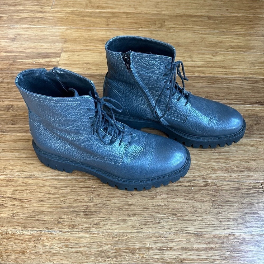 BRUNO BORDESE Grunge‎ Blue Leather Chunky Lace Up Zip Combat Boots Men's EU 41.5